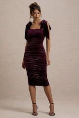 Tarna | Port Velvet Midi Dress With Bow Straps
