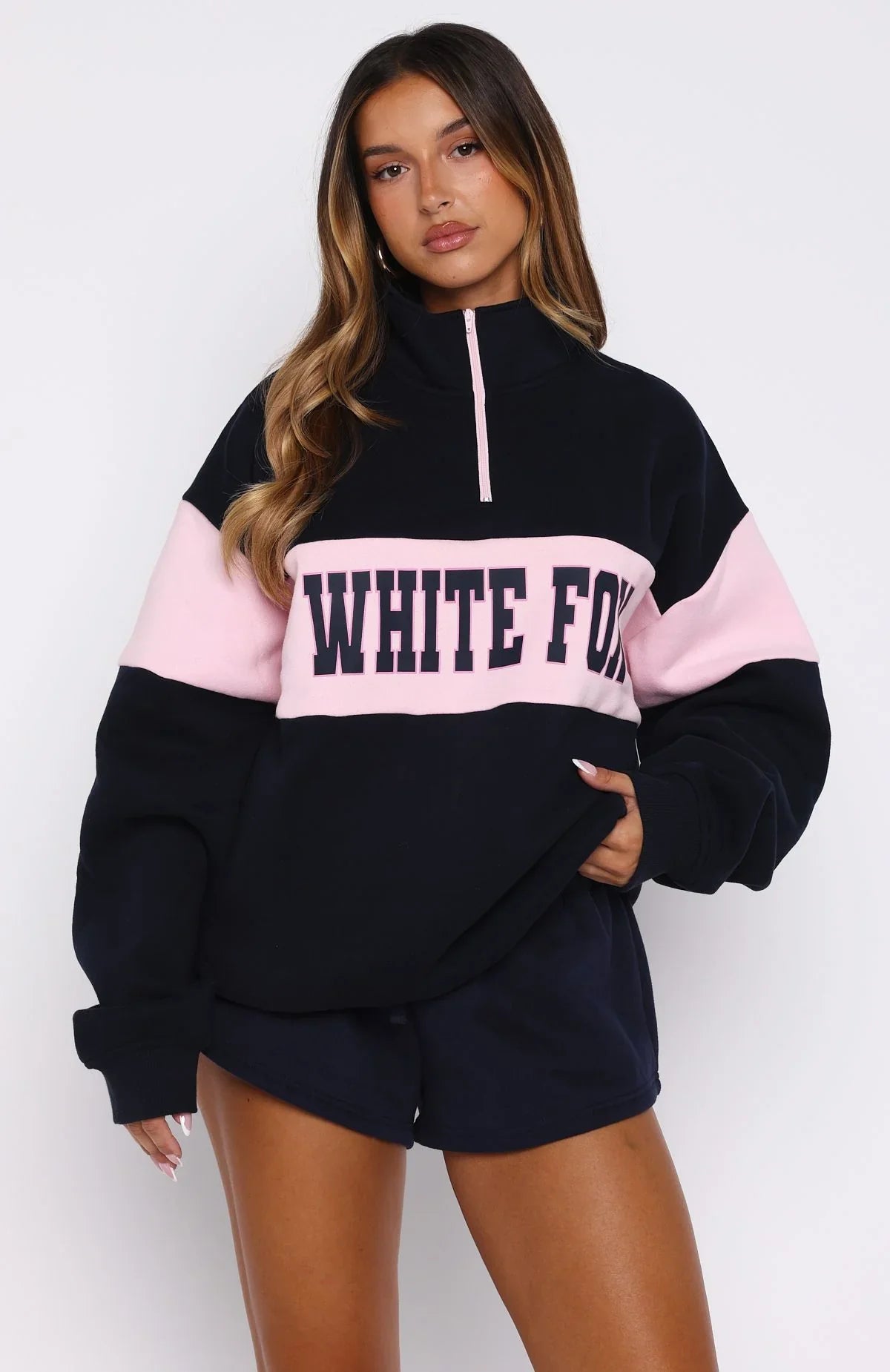 Show Yourself Zip Front Sweater Navy