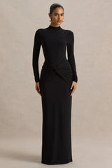 Alula | Black High-Neck Maxi Dress With Twist Detail