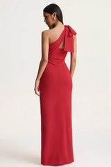 Adara | Red Asymmetric-Neck Maxi Dress With Bow-Detail
